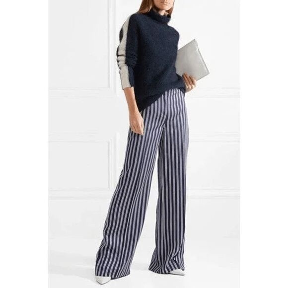 Diane Von Furstenburg Blue Striped Twill Wide-leg Pants - Picture 2 of 11